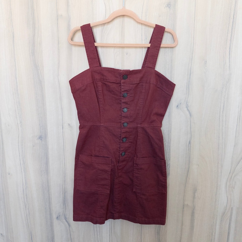 Copper Key Womens Jumper Dress M Red Button Front Pinafore 90s Y2K Boho Retro